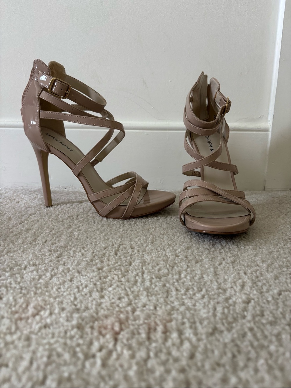 Shoemint Nude Patent Strappy High Heel Sandals
